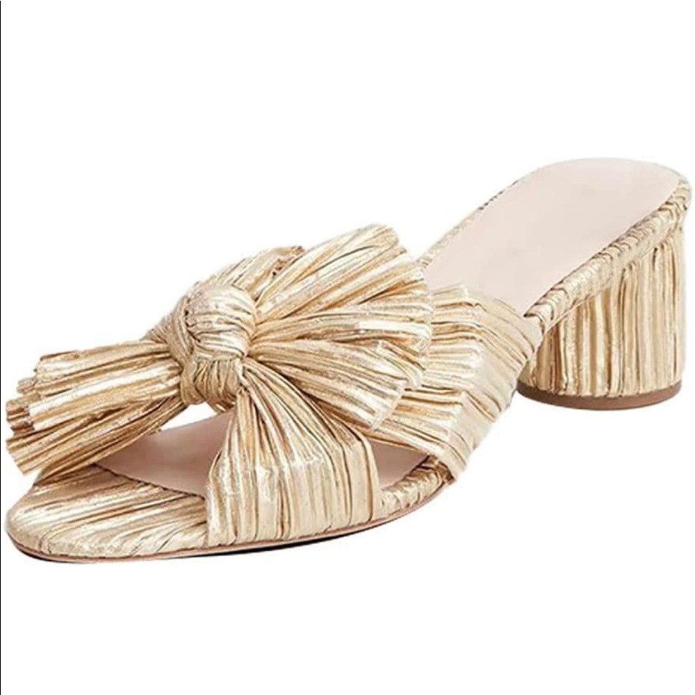 Loeffler Randall replica by Vimisaoi. Gold Block Heeled Sandals.
